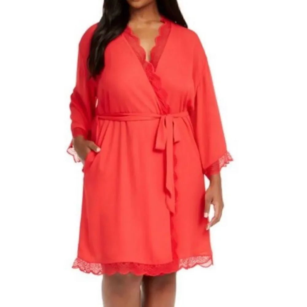 INC International Concepts Red Lace Trim Short Robe Size 3X
